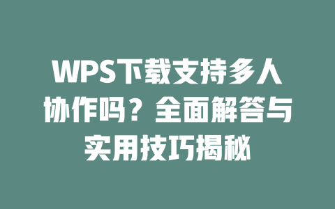 WPS下载支持多人协作吗？全面解答与实用技巧揭秘 一