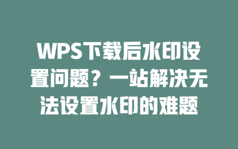 WPS下载后水印设置问题？一站解决无法设置水印的难题 一