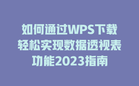 如何通过WPS下载轻松实现数据透视表功能2023指南 一