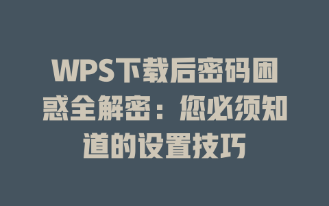 WPS下载后密码困惑全解密：您必须知道的设置技巧 一