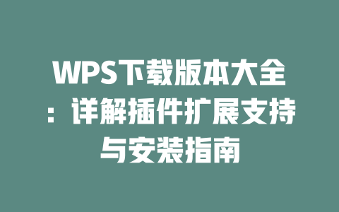 WPS下载版本大全：详解插件扩展支持与安装指南 一