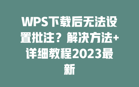 WPS下载后无法设置批注？解决方法+详细教程2023最新 一
