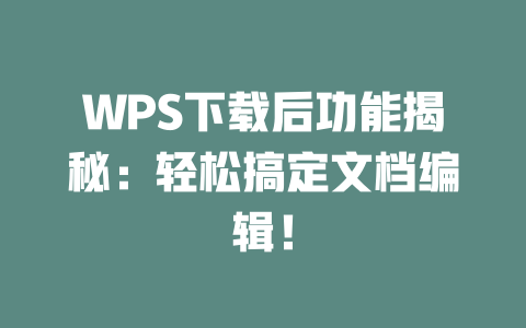 WPS下载后功能揭秘：轻松搞定文档编辑！ 一